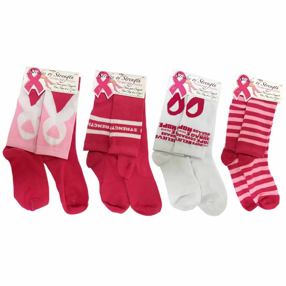 4 Pairs Ladies Performance Breast Cancer Awareness Socks Pink Ribbon Support New