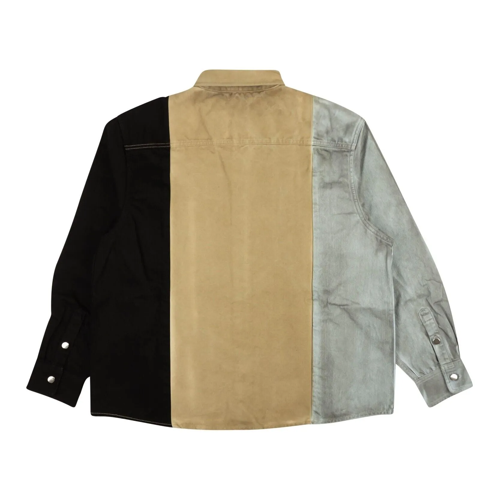 424 On Fairfax Oversized Colorblock Denim Shirt - Gray/Black/Brown