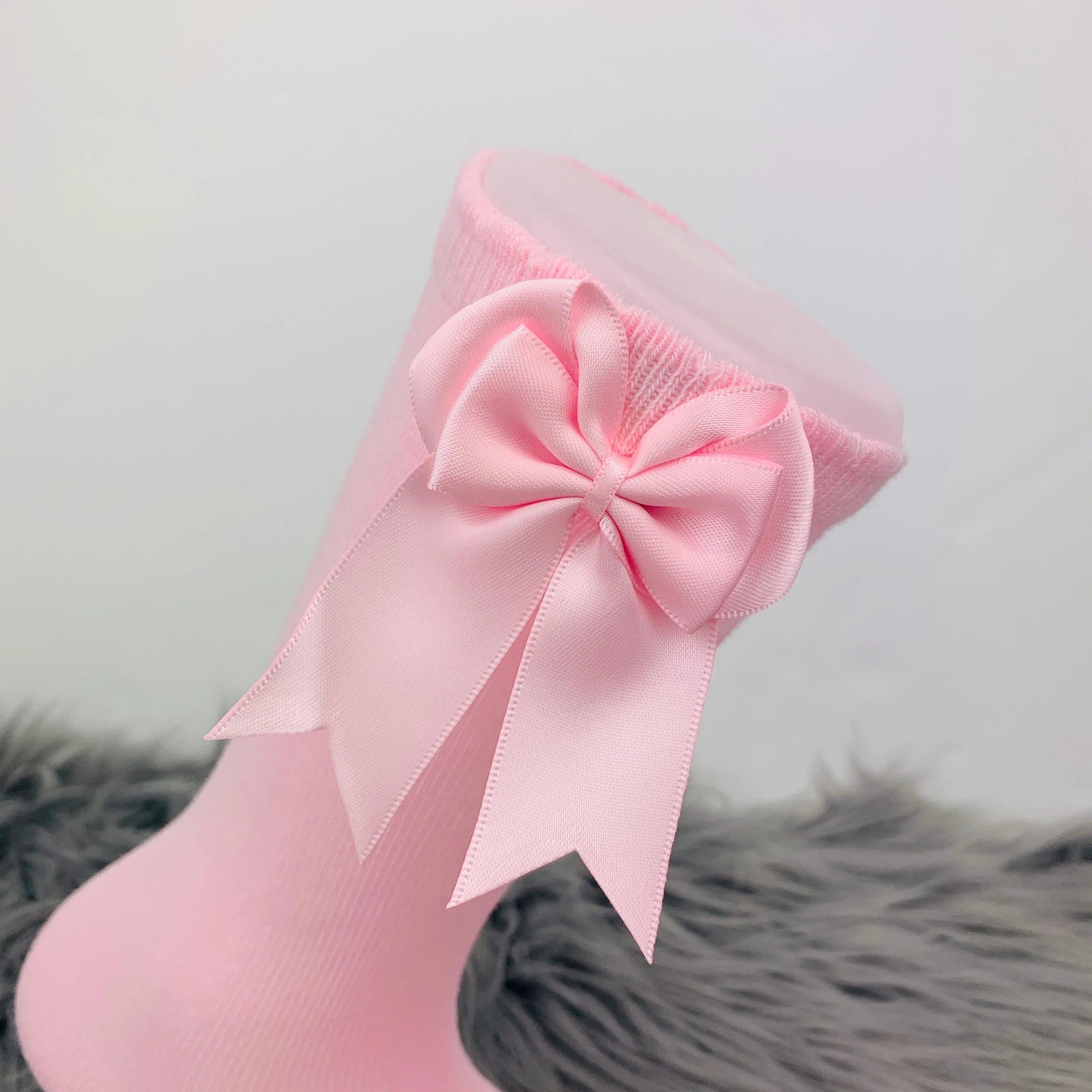 Baby Pink Knee High Double Side Bow Spanish Socks