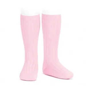 Baby Pink Wide Ribbed Knee High Spanish Socks