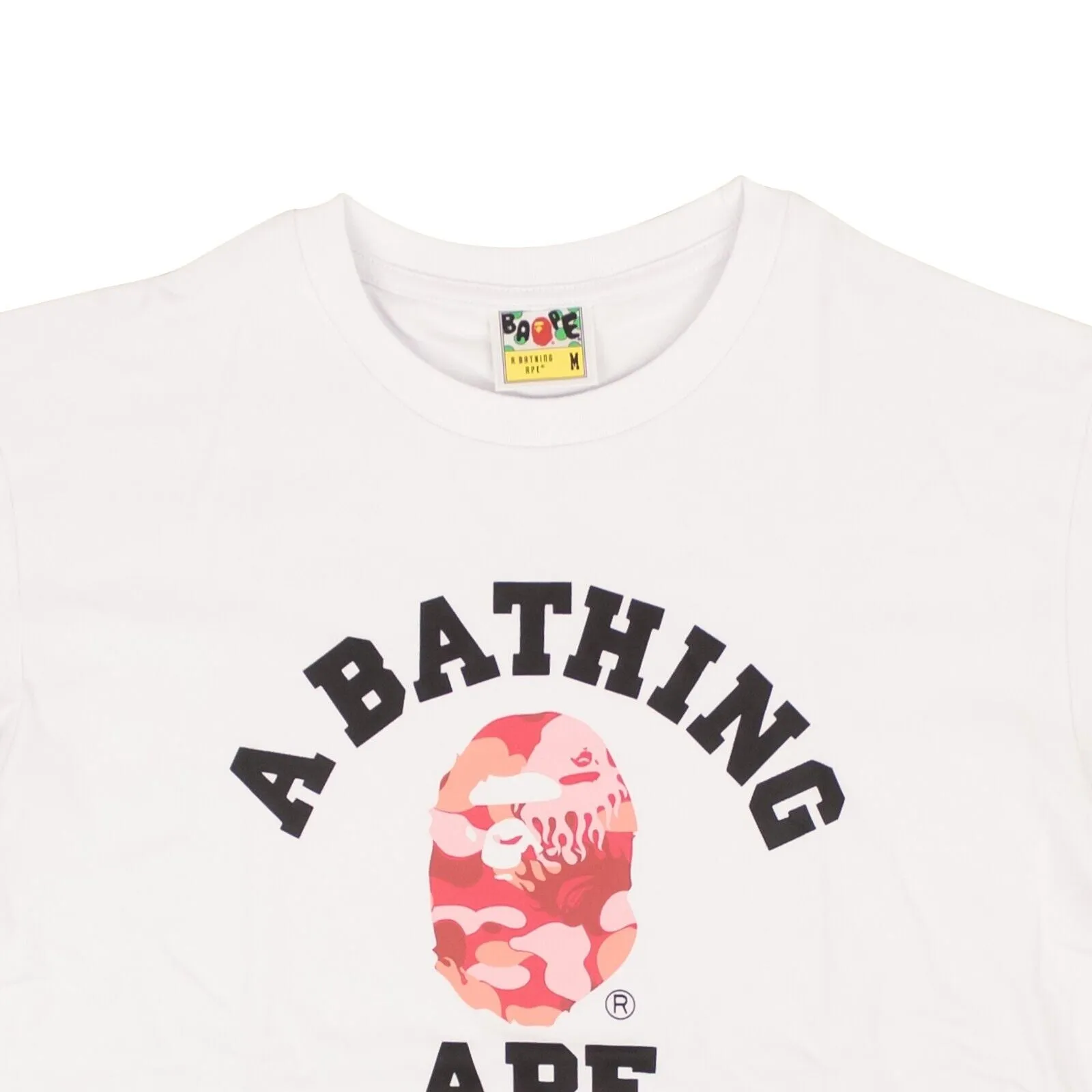 Bape Cotton Camo Ape Logo Short Sleeve T-Shirt - White/Pink