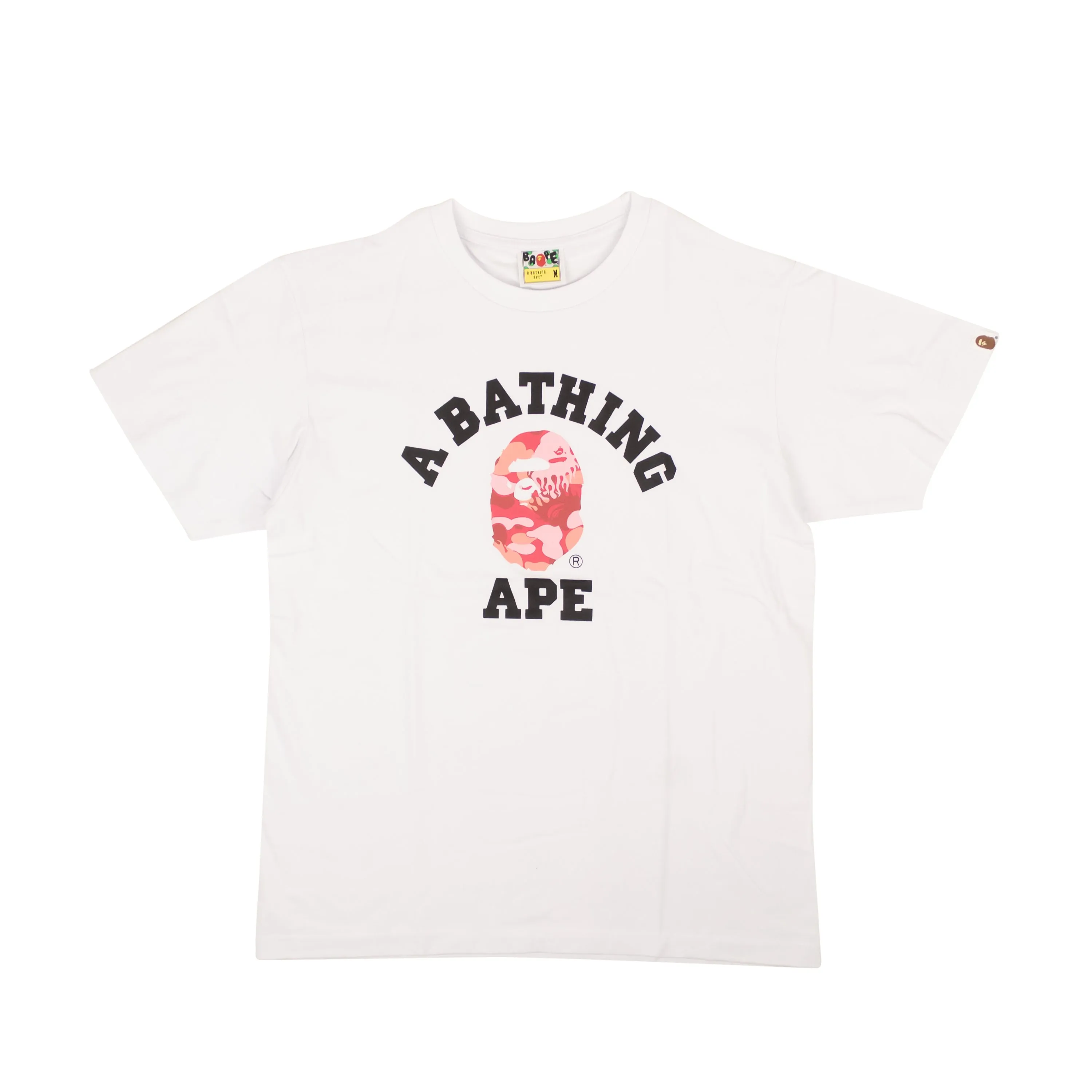 Bape Cotton Camo Ape Logo Short Sleeve T-Shirt - White/Pink