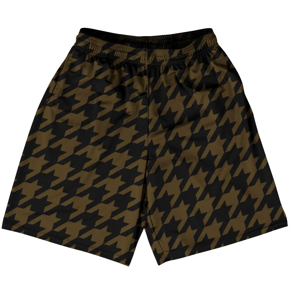 Brown Dark And Black Houndstooth Basketball Practice Shorts Made In USA