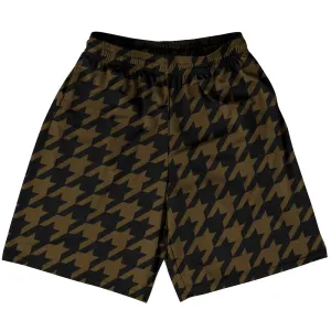Brown Dark And Black Houndstooth Basketball Practice Shorts Made In USA