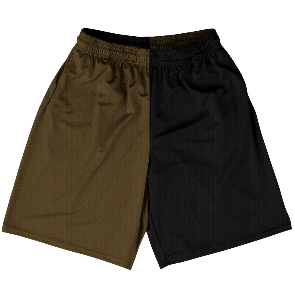 Brown Dark And Black Quad Color Basketball Practice Shorts Made In USA