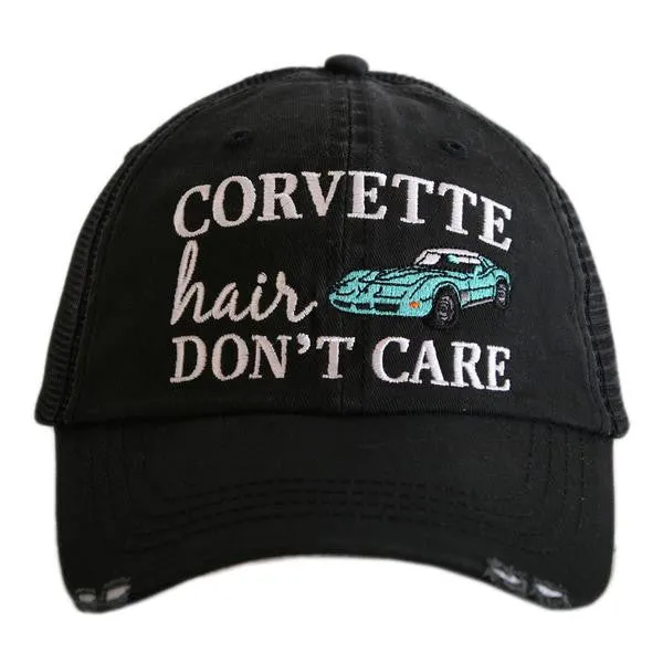 Corvette hats { Corvette hair don't care } Customize • Gray distressed trucker caps • Unisex • Car hat