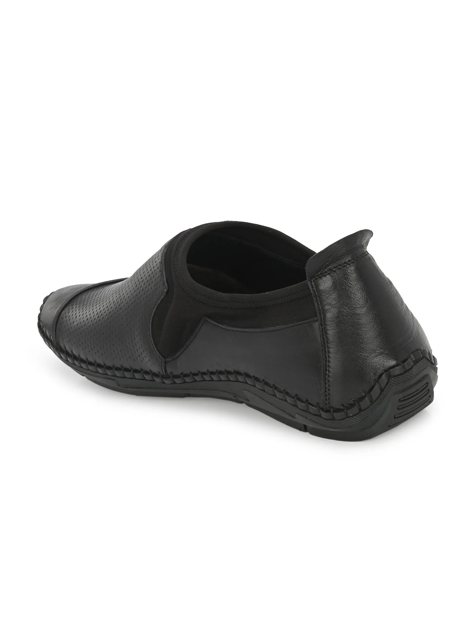 HITZ104 Men's Black Leather Casual Slip-On Shoes