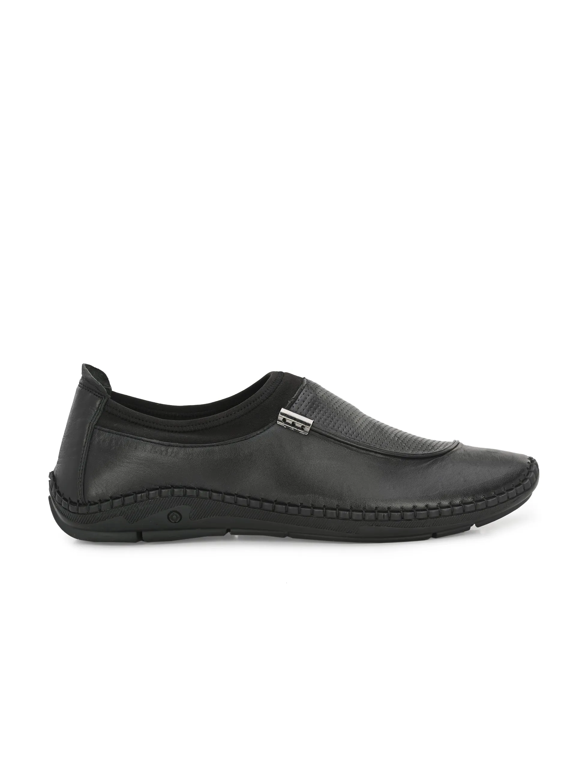 HITZ104 Men's Black Leather Casual Slip-On Shoes