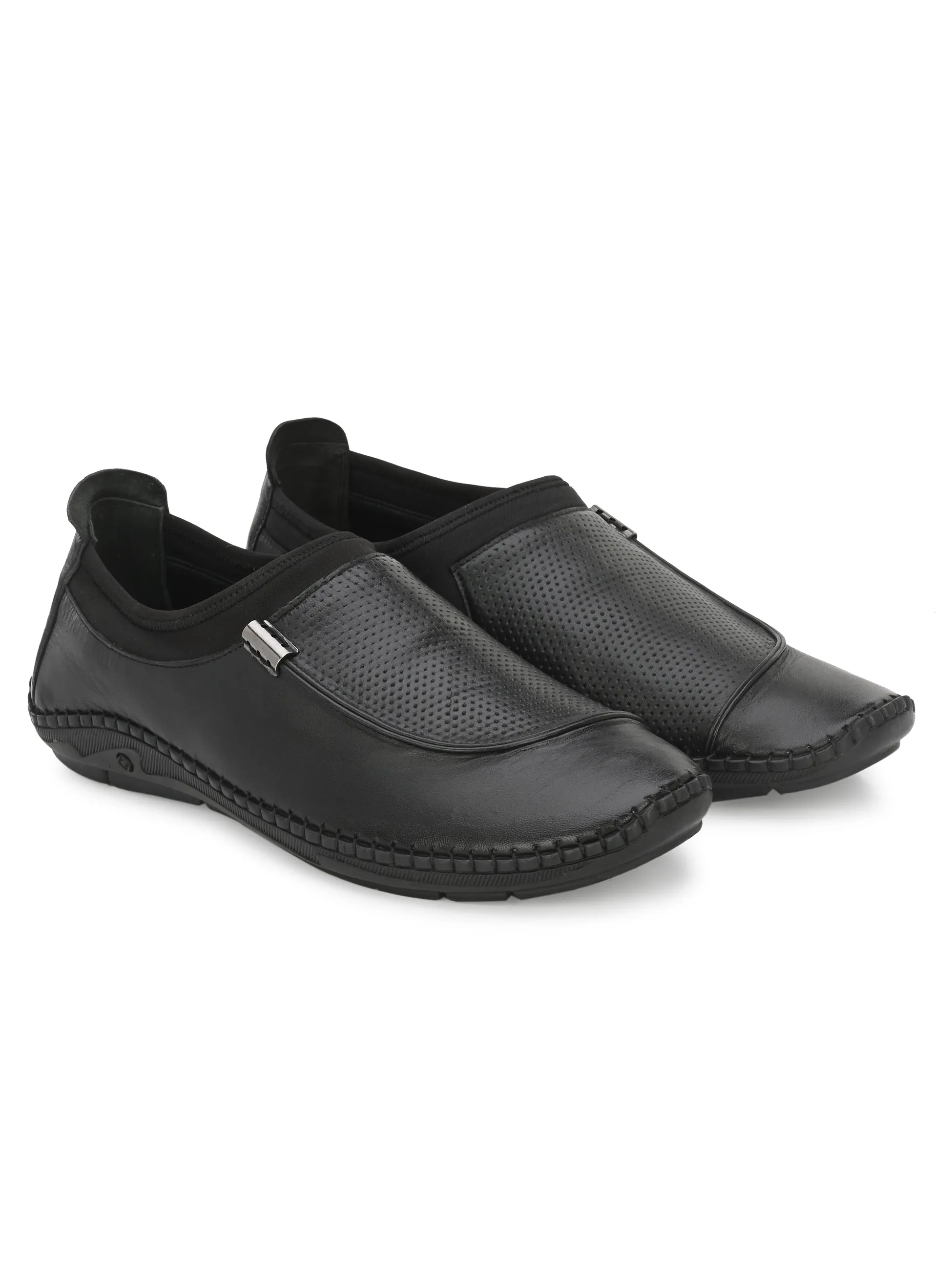HITZ104 Men's Black Leather Casual Slip-On Shoes