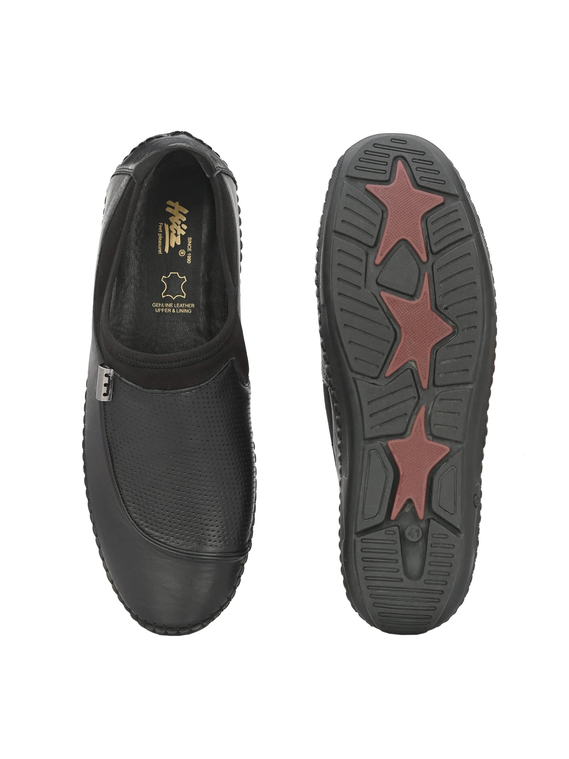 HITZ104 Men's Black Leather Casual Slip-On Shoes
