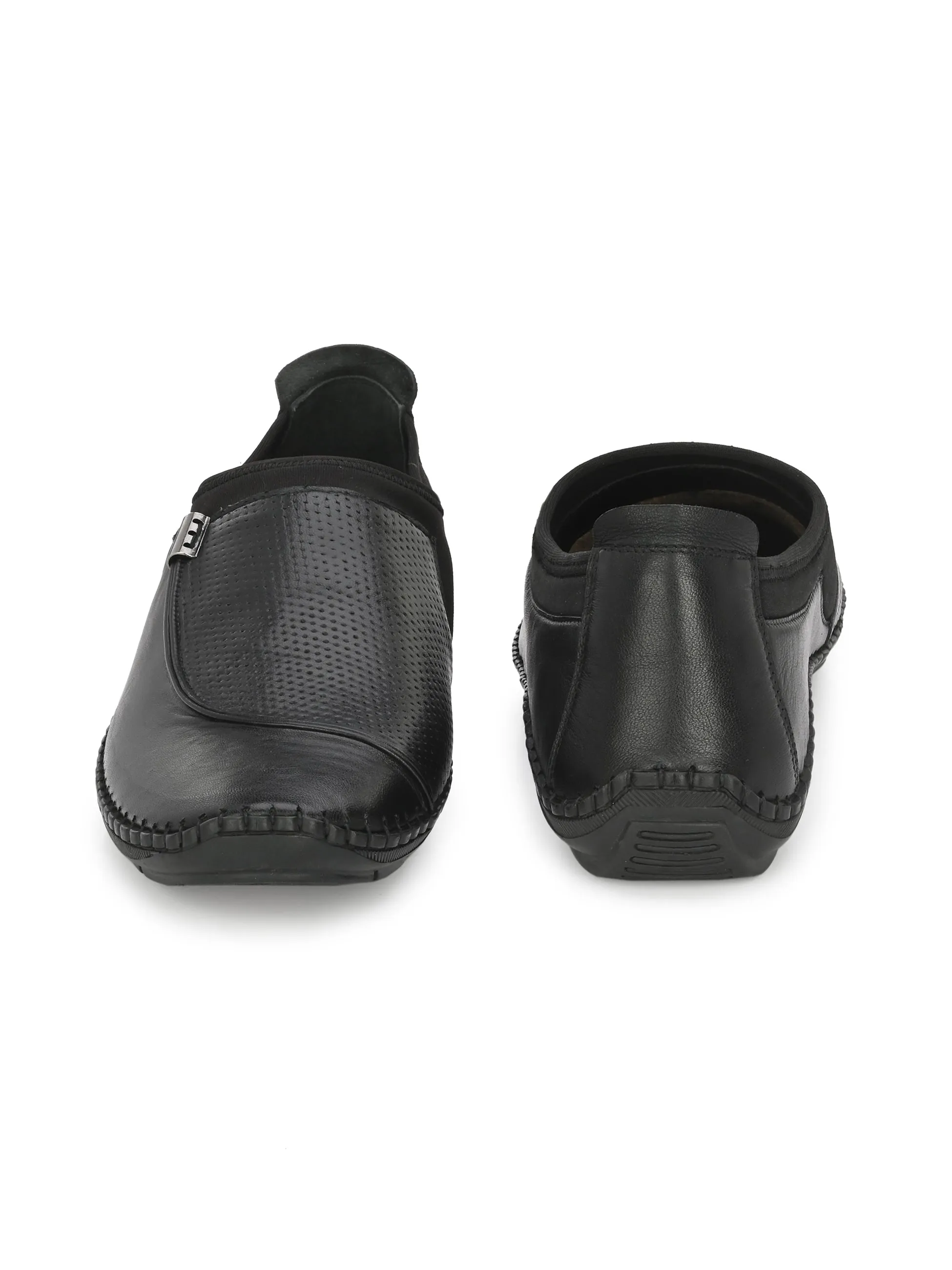 HITZ104 Men's Black Leather Casual Slip-On Shoes