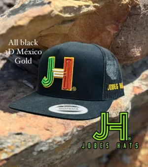 Jobes Hats All black Trucker- 3D MEXICO GOLD OUTLINE (LIMITED)