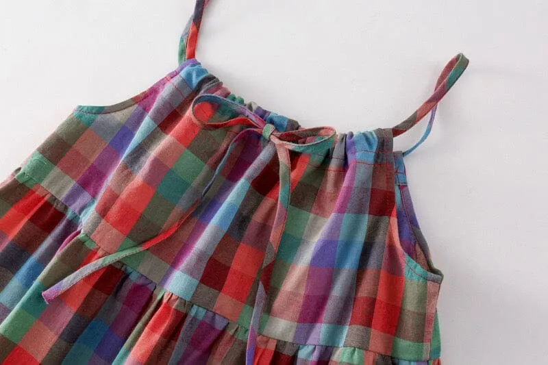 Rainbow Plaid Casual Slip Dress