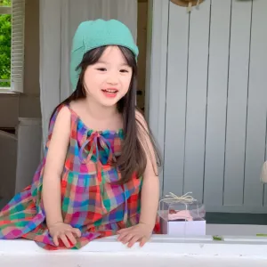 Rainbow Plaid Casual Slip Dress