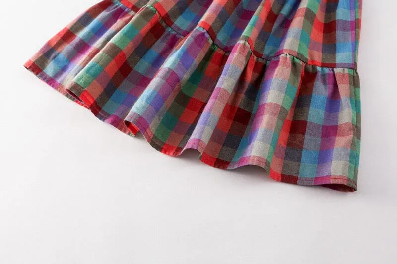 Rainbow Plaid Casual Slip Dress