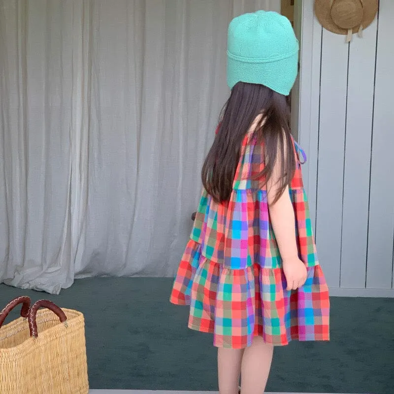 Rainbow Plaid Casual Slip Dress