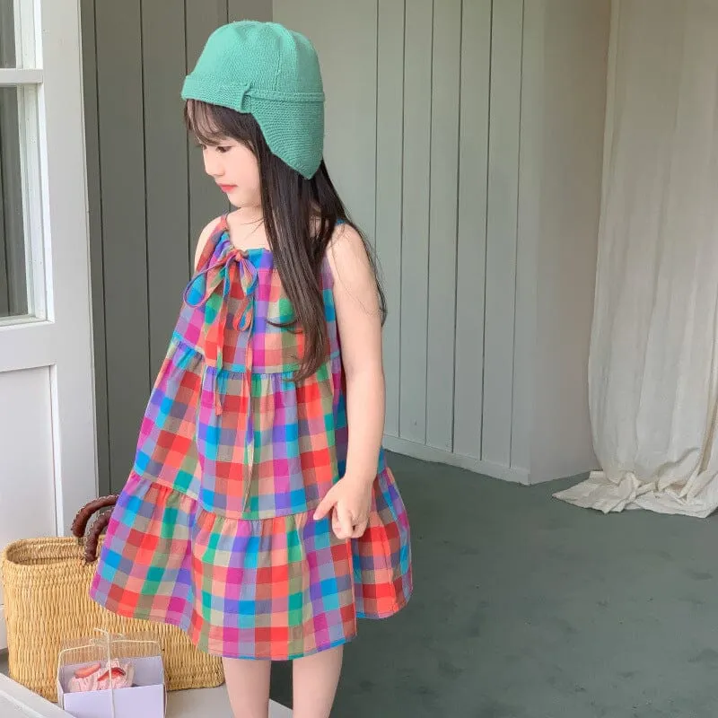 Rainbow Plaid Casual Slip Dress