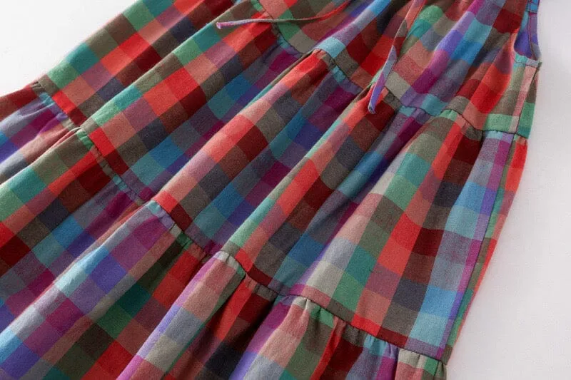 Rainbow Plaid Casual Slip Dress