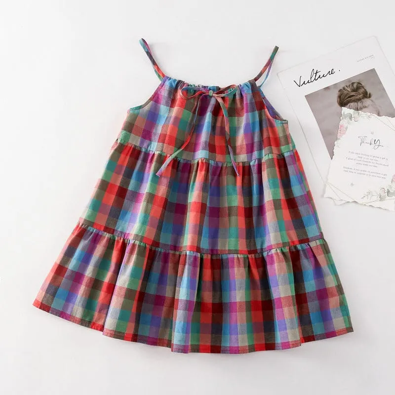 Rainbow Plaid Casual Slip Dress