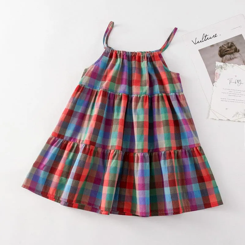 Rainbow Plaid Casual Slip Dress