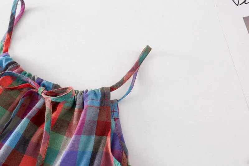 Rainbow Plaid Casual Slip Dress