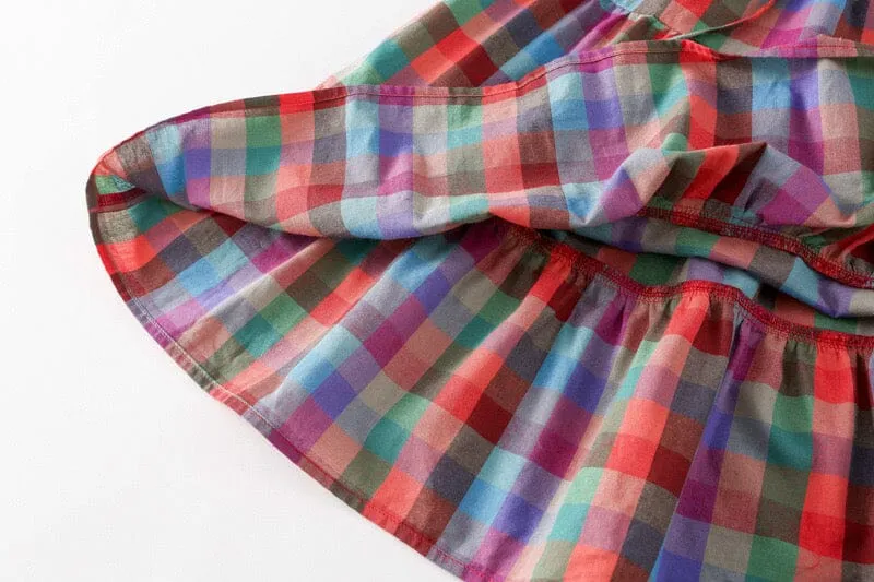 Rainbow Plaid Casual Slip Dress